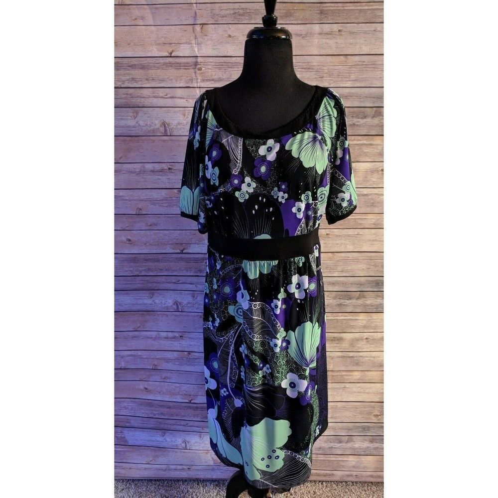 Tahari Dress Medium Colorful Green/purple/white short sleeve